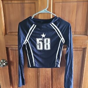 Navy Long Sleeve Crop Top with 58 Print